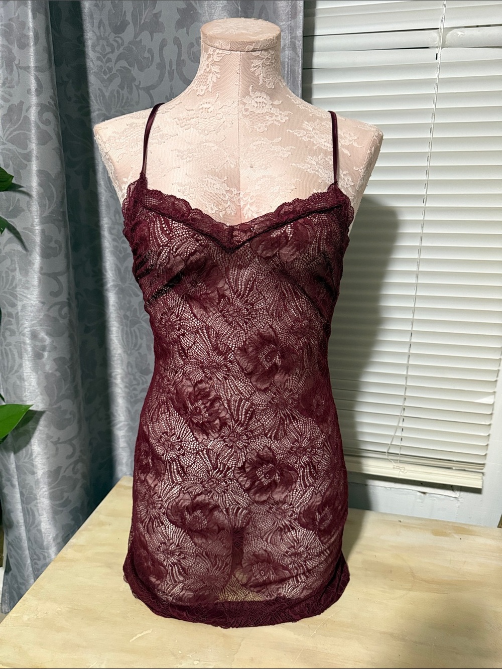 Victoria's Secret Deep Wine Lace Chemise with Strappy Back